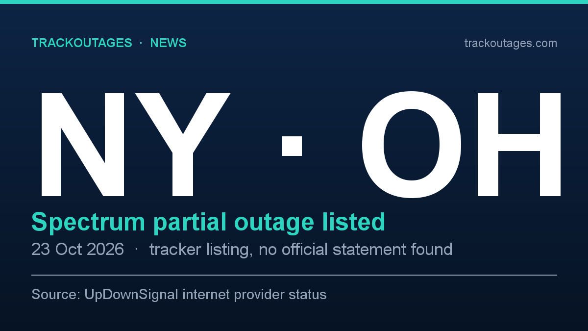 Spectrum partial outage listed for New York and Ohio on October 23, 2026, on an outage tracker